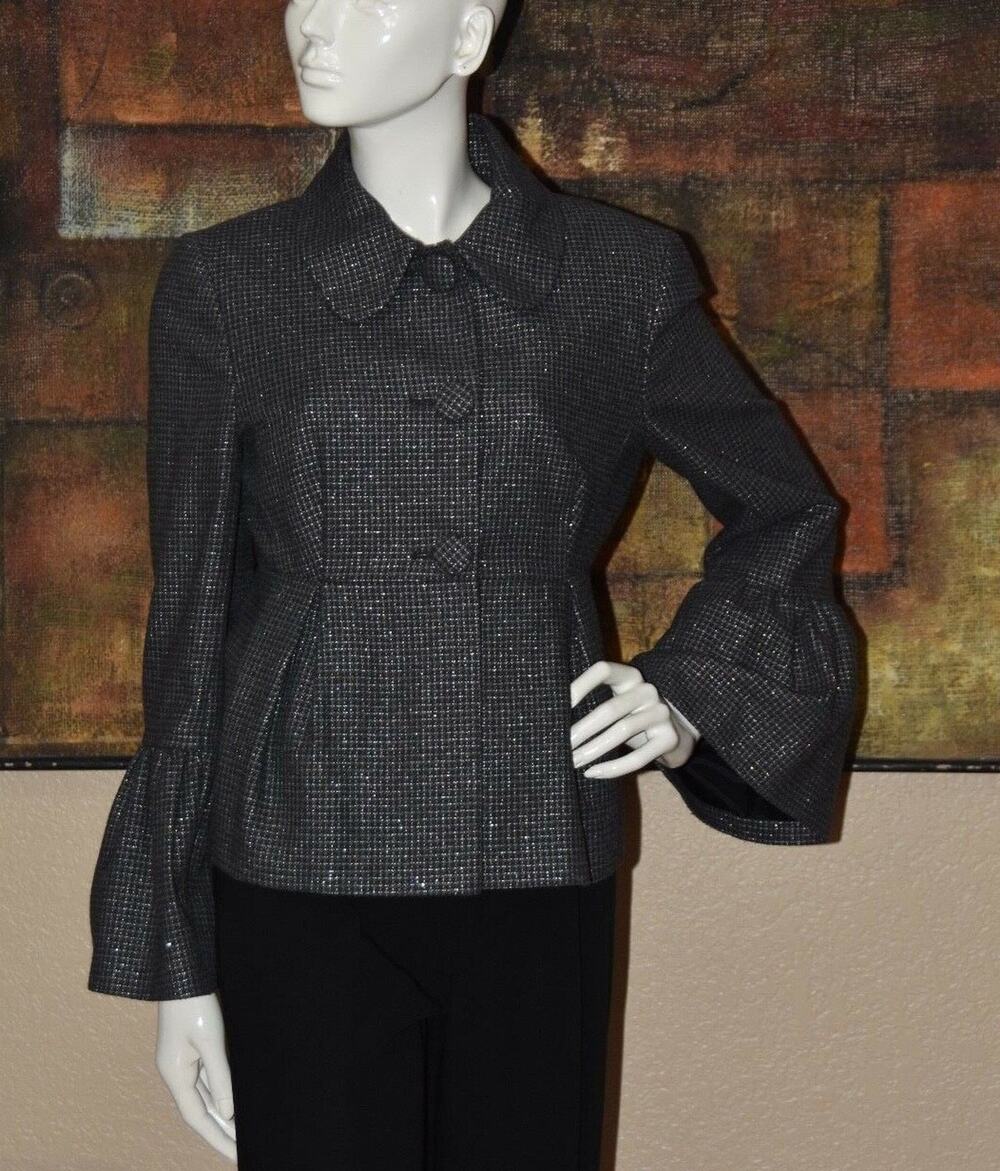 HELENE BERMAN Haute Couture Bell Cuff Tweed Shimmer Blazer Jacket Size:M